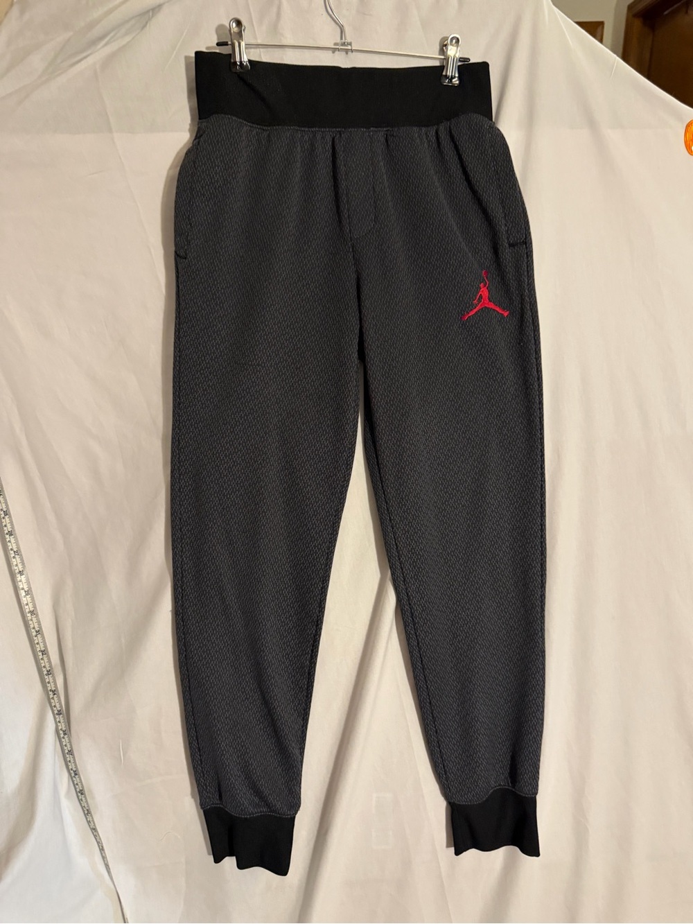 #555 Jordan Black and Gray Jogger Pants with Red Jumpman
